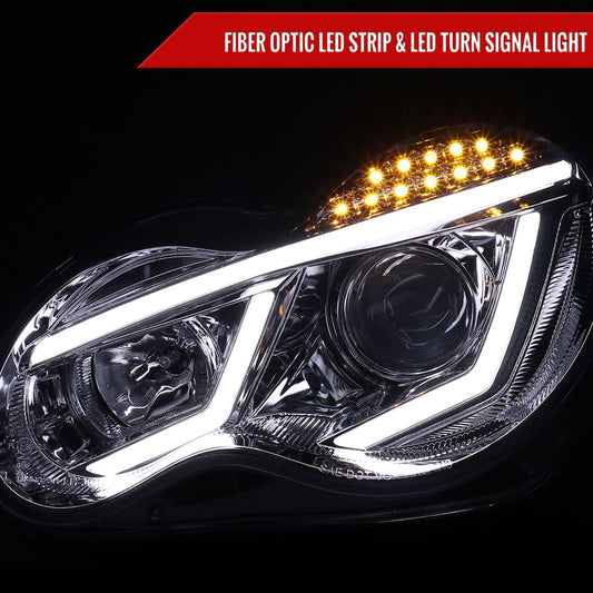 2001-2007 Mercedes Benz W203 C Class Sedan Projector Headlights w/ LED Light Bar & LED Turn Signal Lights (Chrome Housing/Clear Lens)