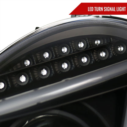 2001-2007 Mercedes Benz W203 C Class Sedan Projector Headlights w/ LED Light Bar & LED Turn Signal Lights (Matte Black Housing/Clear Lens)