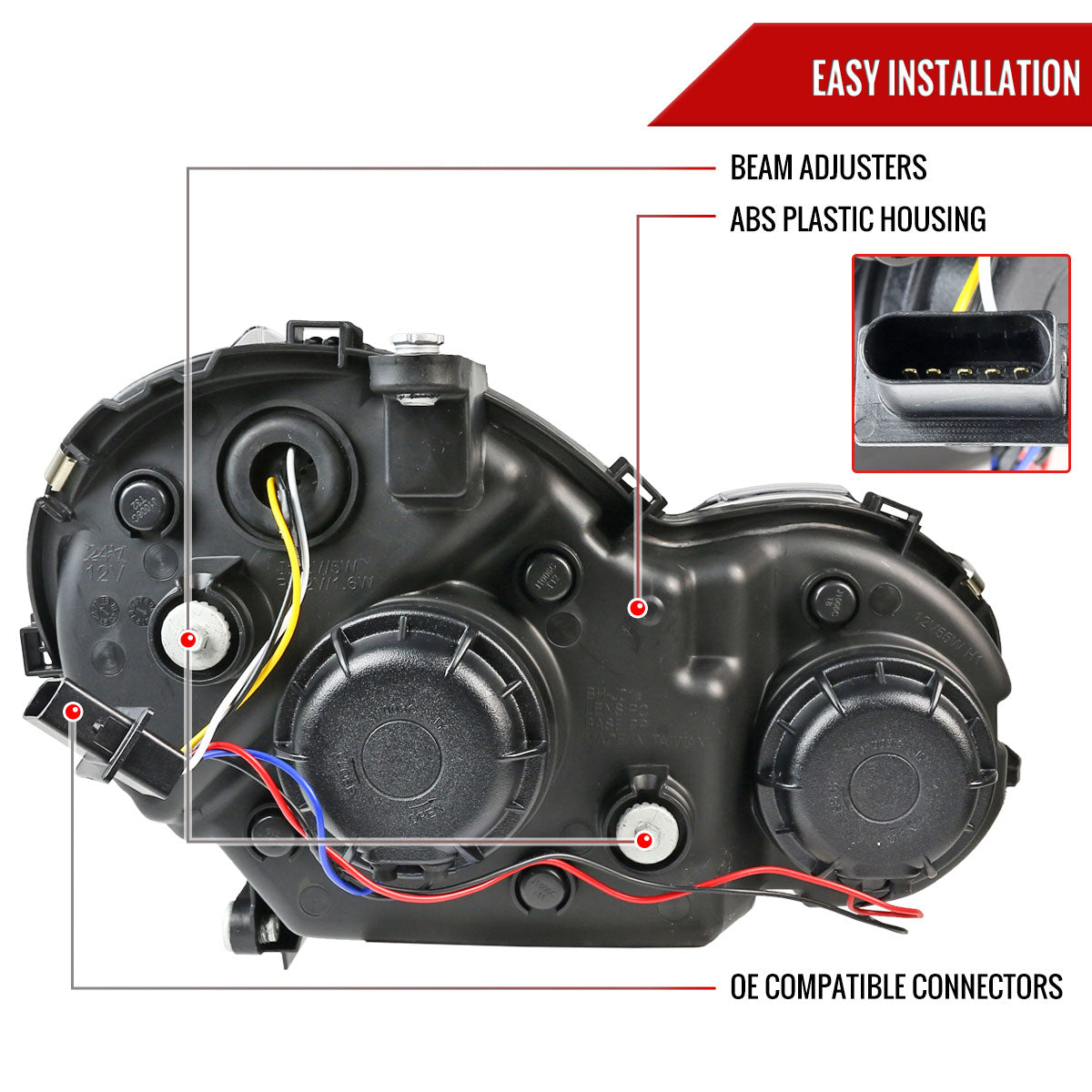 2001-2007 Mercedes Benz W203 C Class Sedan Projector Headlights w/ LED Light Bar & LED Turn Signal Lights (Matte Black Housing/Clear Lens)