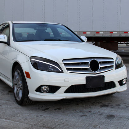2008-2011 Mercedes Benz W204 C Class Projector Headlights w/ LED Light Bar & LED Turn Signal Lights (Glossy Black Housing/Smoked Lens)