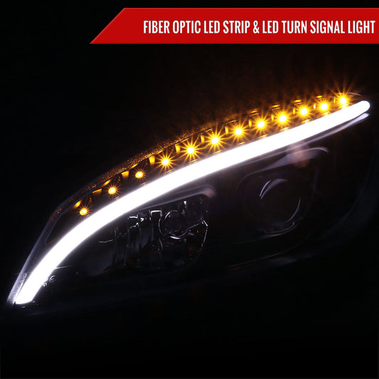 2008-2011 Mercedes Benz W204 C Class Projector Headlights w/ LED Light Bar & LED Turn Signal Lights (Matte Black Housing/Clear Lens)