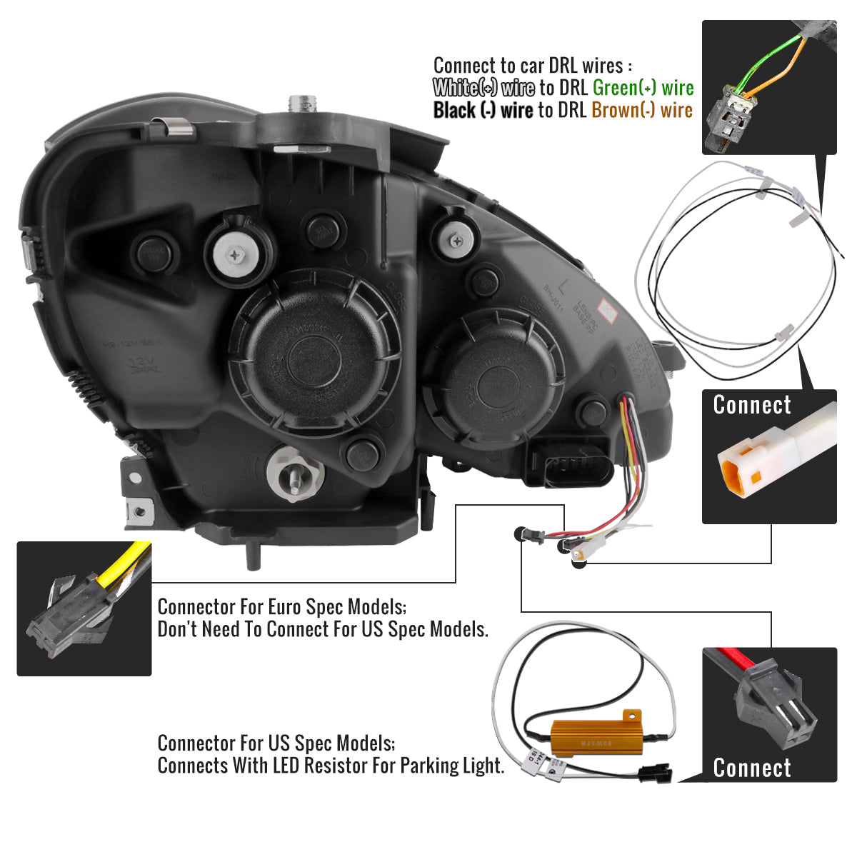 2012-2014 Mercedes-Benz W204 C-Class Switchback Sequential LED Bar Projector Headlights (Chrome Housing/Clear Lens)