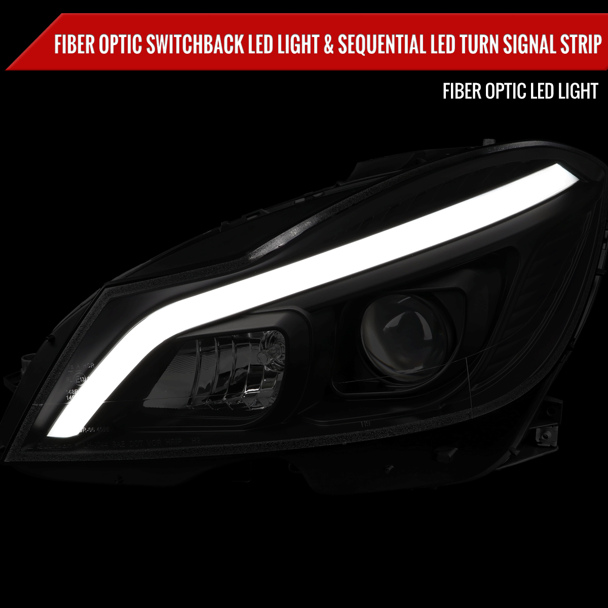 2012-2014 Mercedes-Benz W204 C-Class Switchback Sequential LED Bar Projector Headlights (Matte Black Housing/Clear Lens)