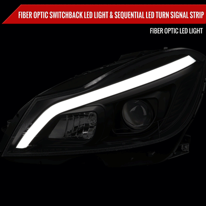 2012-2014 Mercedes-Benz W204 C-Class Switchback Sequential LED Bar Projector Headlights (Matte Black Housing/Clear Lens)
