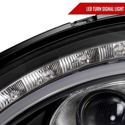 1998-2006 Mercedes Benz W220 S Class Projector Headlights w/ LED Light Strip & Turn Signal Lights (Matte Black Housing/Clear Lens)