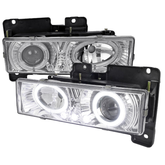 1988-1999 Chevrolet  C/K C10/Blazer/Tahoe/Yukon/Sierra/Silverado Dual Halo Projector Headlights (Chrome Housing/Clear Lens)