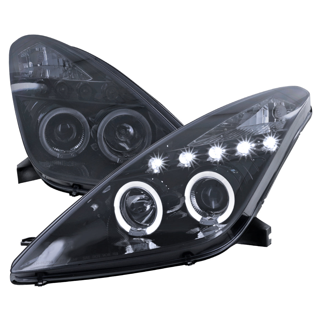 2000-2005 Toyota Celica Dual Halo Projector Headlights (Glossy Black Housing/Smoked Lens)