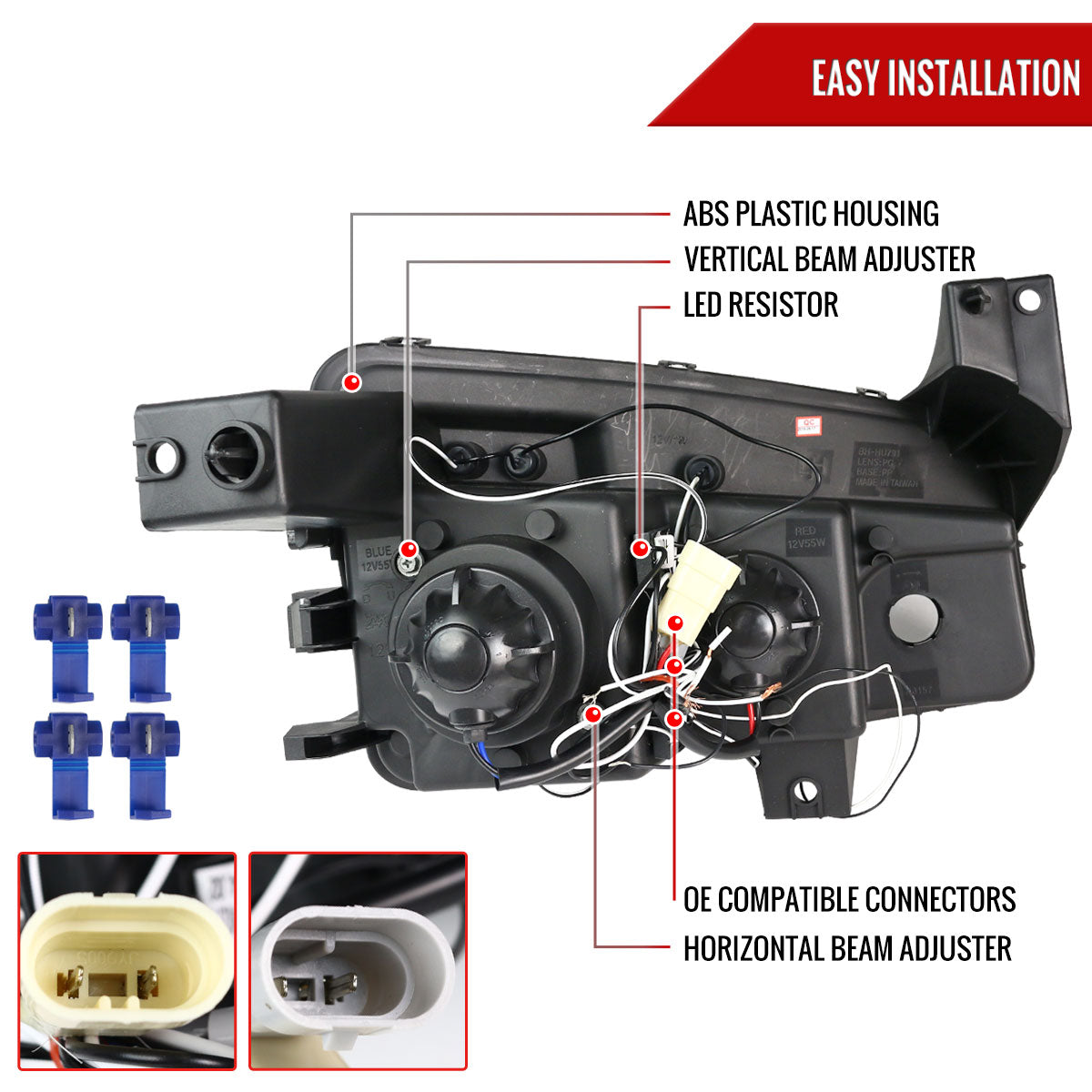 2005-2010 Dodge Charger Dual Halo Projector Headlights (Chrome Housing/Clear Lens)