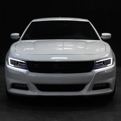 2015-2023 Dodge Charger LED Strip Projector Headlights w/ LED Sequential Turn Signal (Jet Black Housing/Clear Lens)