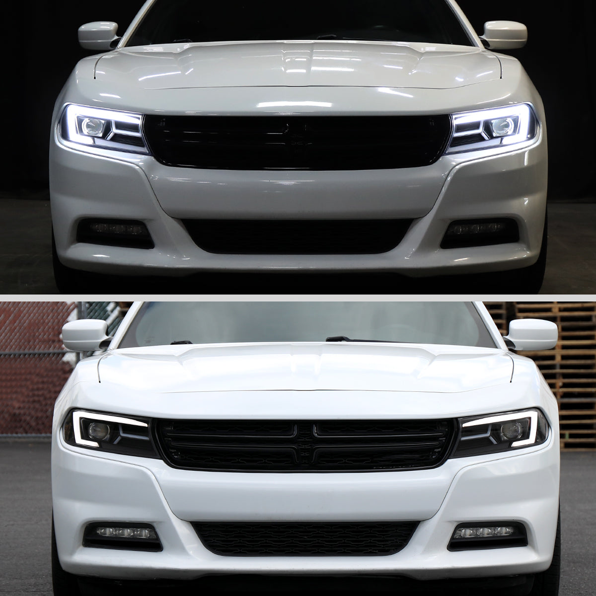 2015-2023 Dodge Charger LED Strip Projector Headlights w/ LED Sequential Turn Signal (Matte Black Housing/Clear Lens)