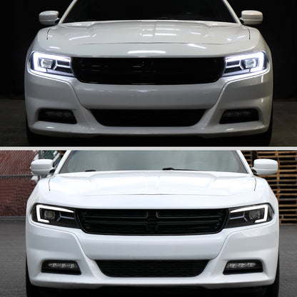 2015-2023 Dodge Charger LED Strip Projector Headlights w/ LED Sequential Turn Signal (Matte Black Housing/Clear Lens)