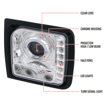 1997-2001 Jeep Cherokee Halo Projector Headlights w/ SMD LED Light Strip (Chrome Housing/Clear Lens)