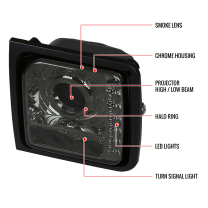1997-2001 Jeep Cherokee Halo Projector Headlights w/ SMD LED Light Strip (Chrome Housing/Smoked Lens)