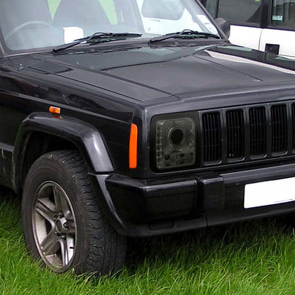 1997-2001 Jeep Cherokee Halo Projector Headlights w/ SMD LED Light Strip (Chrome Housing/Smoked Lens)