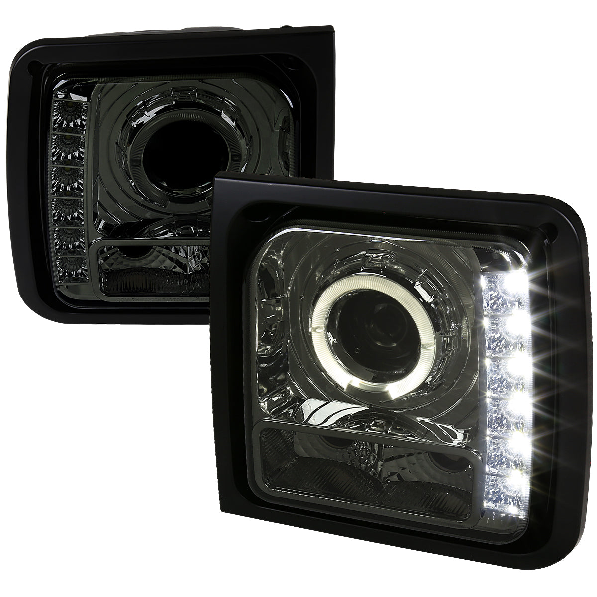 1997-2001 Jeep Cherokee Halo Projector Headlights w/ SMD LED Light Strip (Chrome Housing/Smoked Lens)