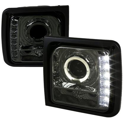 1997-2001 Jeep Cherokee Halo Projector Headlights w/ SMD LED Light Strip (Chrome Housing/Smoked Lens)