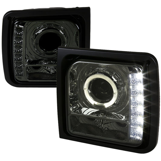 1997-2001 Jeep Cherokee Halo Projector Headlights w/ SMD LED Light Strip (Chrome Housing/Smoked Lens)