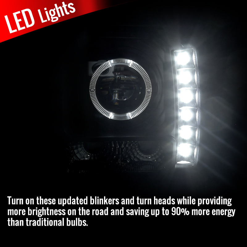 1997-2001 Jeep Cherokee Halo Projector Headlights w/ SMD LED Light Strip (Matte Black Housing/Clear Lens)