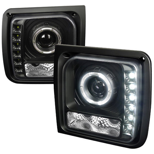 1997-2001 Jeep Cherokee Halo Projector Headlights w/ SMD LED Light Strip (Matte Black Housing/Clear Lens)