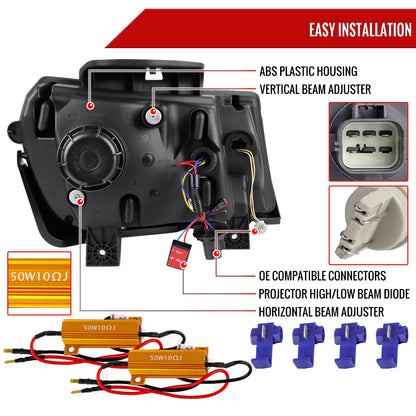 2014-2015 Chevrolet Camaro LED Strip Projector Headlights w/ Sequential Turn Signal Lights (Chrome Housing/Clear Lens)