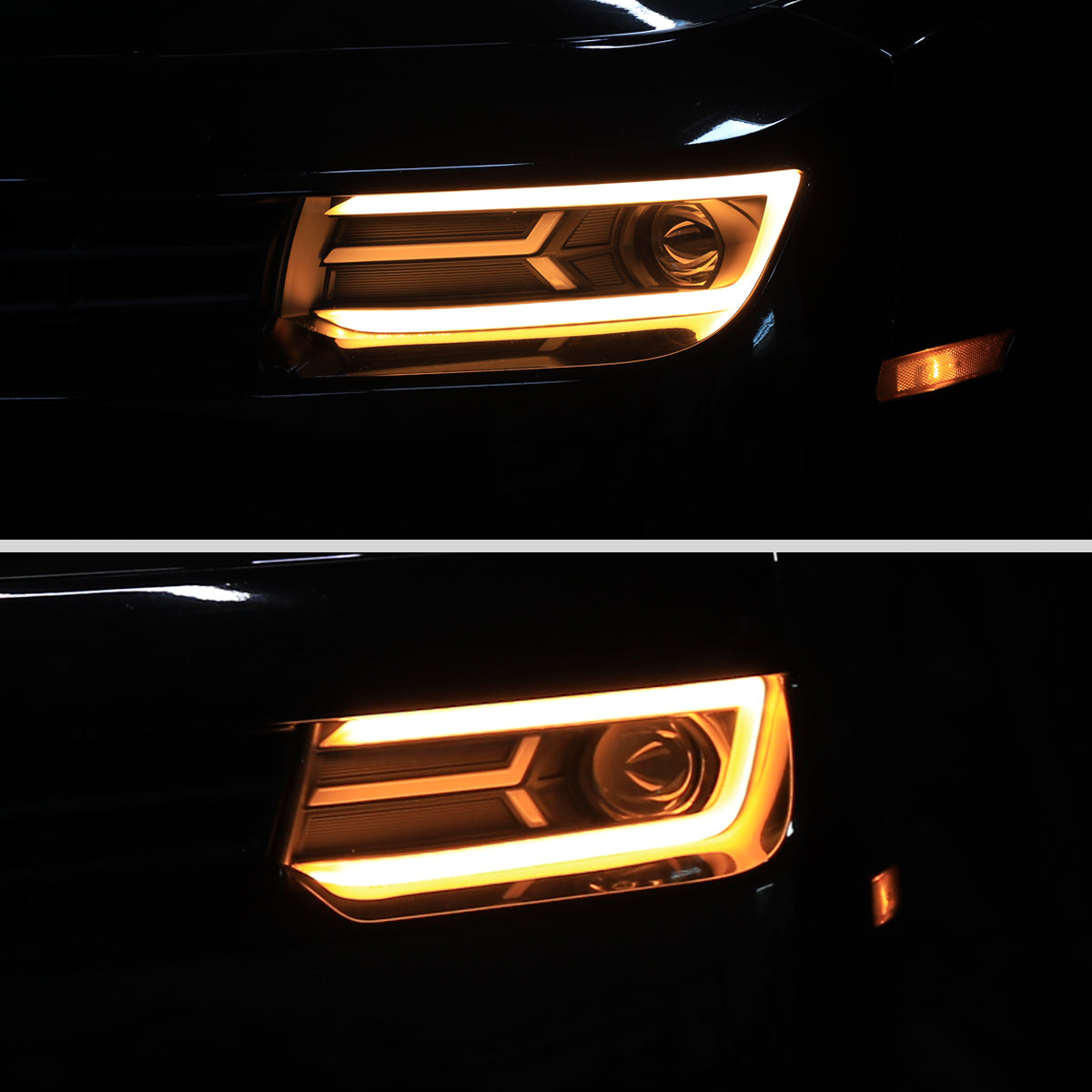 2014-2015 Chevrolet Camaro LED Strip Projector Headlights w/ Sequential Turn Signal Lights (Matte Black Housing/Clear Lens)