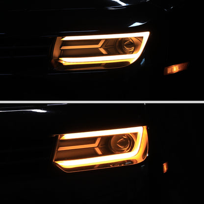 2014-2015 Chevrolet Camaro LED Strip Projector Headlights w/ Sequential Turn Signal Lights (Matte Black Housing/Clear Lens)