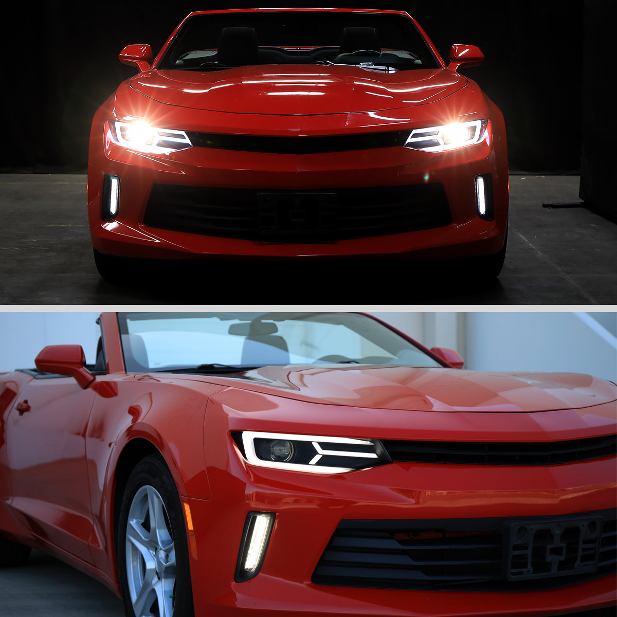 2016-2018 Chevrolet Camaro LED Strip Projector Headlights w/ Sequential Turn Signal Lights (Matte Black Housing/Clear Lens)