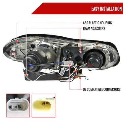 1998-2002 Chevrolet Camaro Dual Halo Projector Headlights (Chrome Housing/Clear Lens)
