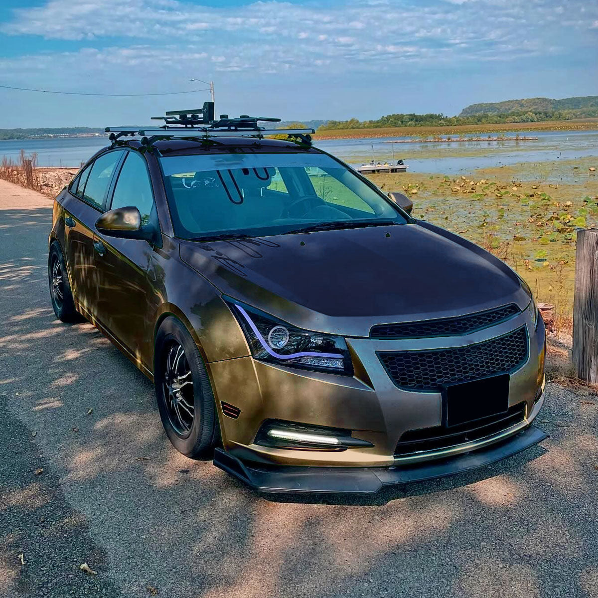 2011-2015 Chevrolet Cruze / 2016 Cruze Limited LED Bar Halo Projector Headlights w/ LED Turn Signal Lights (Glossy Black Housing/Smoked Lens)