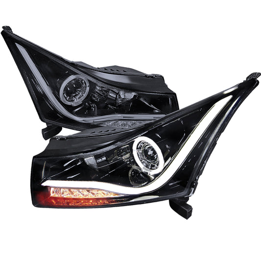 2011-2015 Chevrolet Cruze / 2016 Cruze Limited LED Bar Halo Projector Headlights w/ LED Turn Signal Lights (Glossy Black Housing/Smoked Lens)