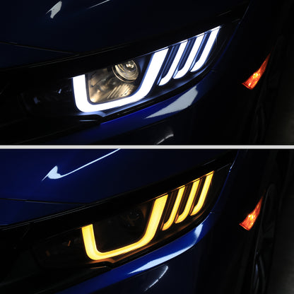 2016-2021 Honda Civic Projector Headlights w/ LED Switchback Sequential Turn Signal (Matte Black Housing/Smoked Lens)