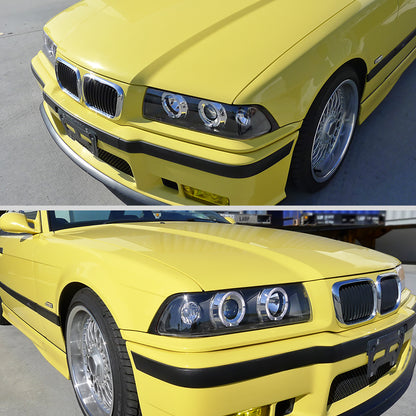 1992-1998 BMW E36 3 Series Coupe/Sedan Dual Halo Projector Headlights (Matte Black Housing/Clear Lens)