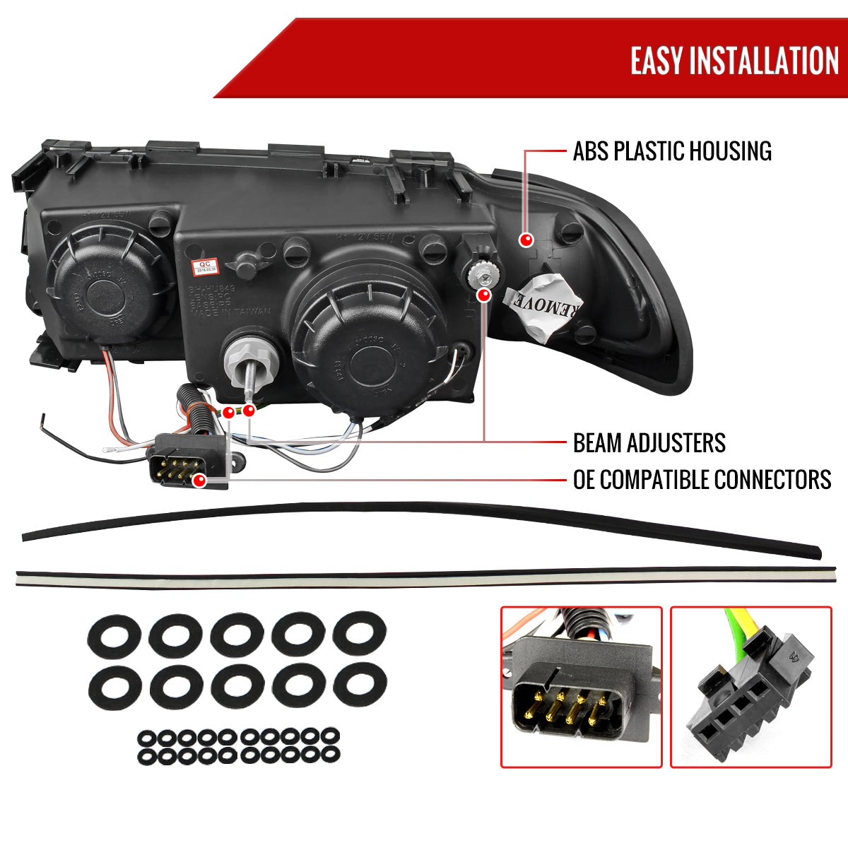 1995-2001 BMW E38 7 Series LED Bar Dual Halo Projector Headlights (Chrome Housing/Clear Lens)