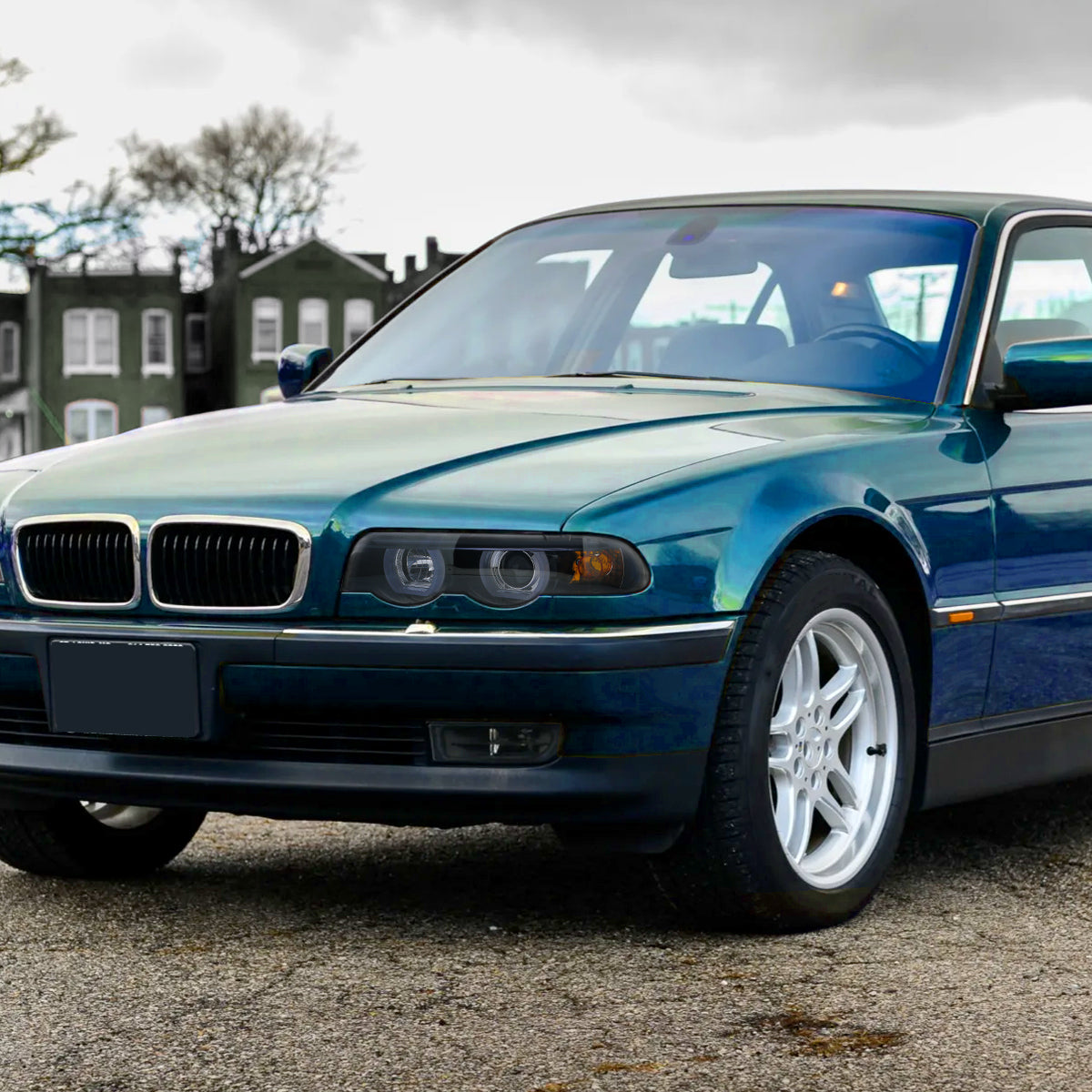 1995-2001 BMW E38 7 Series LED Bar Dual Halo Projector Headlights (Glossy Black Housing/Smoked Lens)
