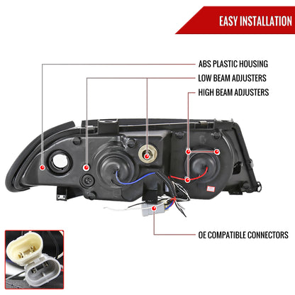 1999-2001 BMW E46 3 Series Sedan Dual Halo Projector Headlights (Chrome Housing/Clear Lens)