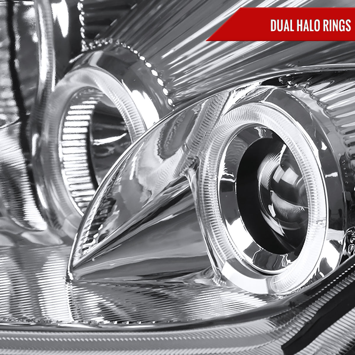 2000-2005 Mitsubishi Eclipse Dual Halo Projector Headlights w/ SMD LED Light Strip (Chrome Housing/Clear Lens)