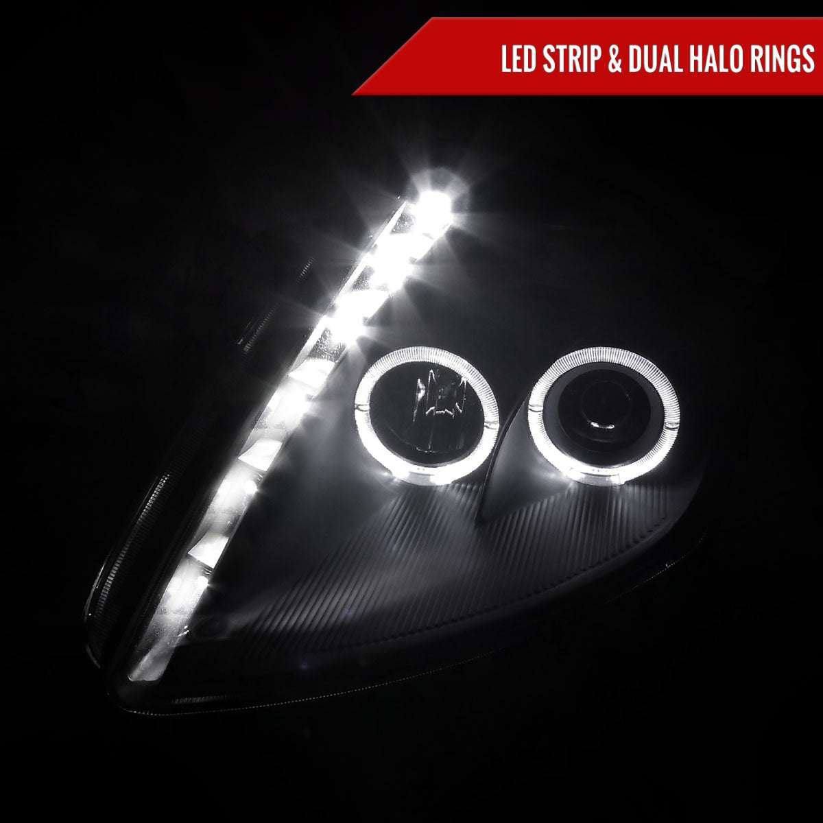 2000-2005 Mitsubishi Eclipse Dual Halo Projector Headlights w/ SMD LED Light Strip (Matte Black Housing/Clear Lens)