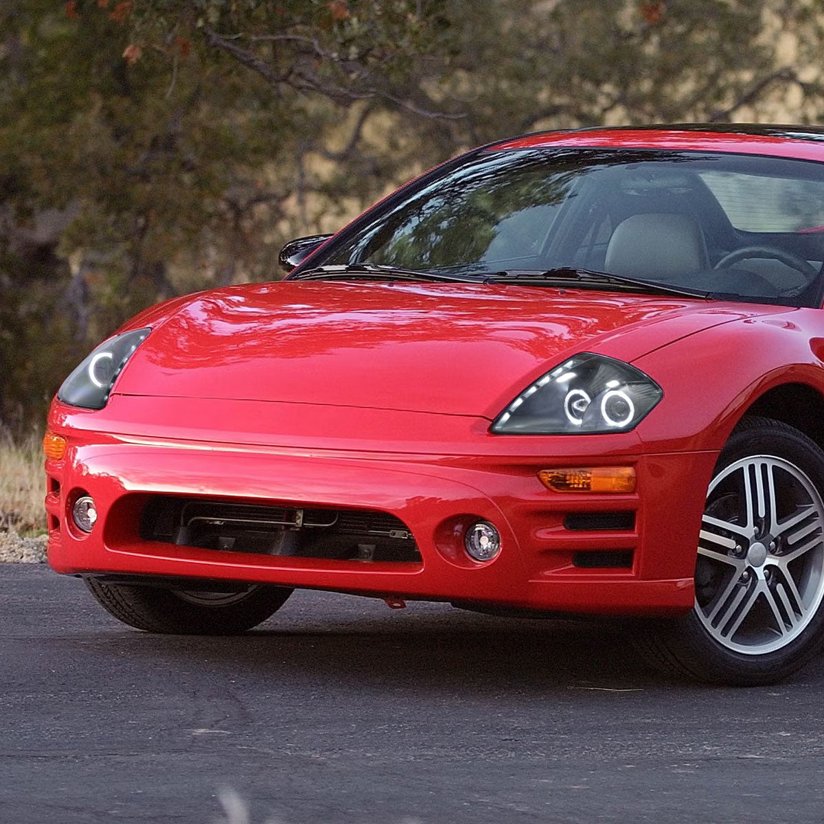 2000-2005 Mitsubishi Eclipse Dual Halo Projector Headlights w/ SMD LED Light Strip (Matte Black Housing/Clear Lens)