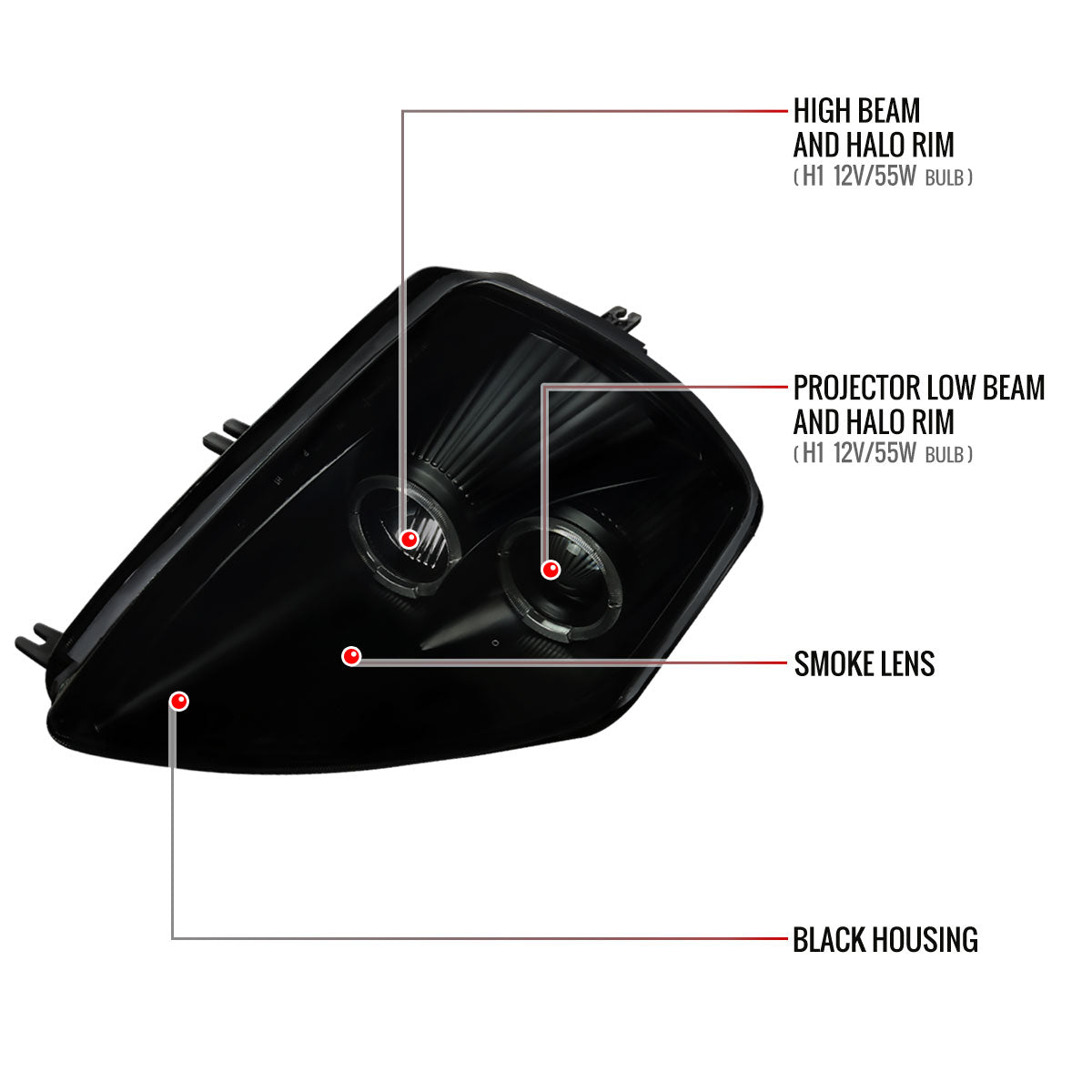 2000-2005 Mitsubishi Eclipse Dual Halo Projector Headlights (Black Housing/Smoked Lens)