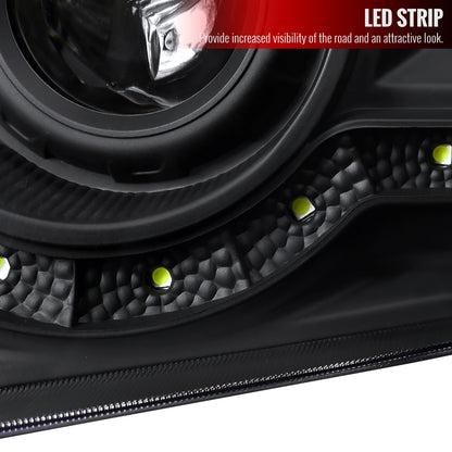 1999-2004 Ford F-250/F-350/F-450/F-550/Excursion Projector Headlights w/ SMD LED Light Strip (Matte Black Housing/Clear Lens)