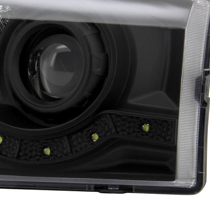 1999-2004 Ford F-250/F-350/F-450/F-550/Excursion Projector Headlights w/ SMD LED Light Strip (Matte Black Housing/Clear Lens)