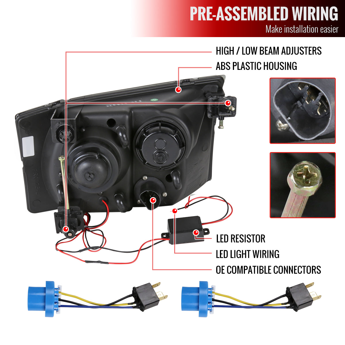 1999-2004 Ford F-250/F-350/F-450/F-550/Excursion Projector Headlights w/ SMD LED Light Strip (Matte Black Housing/Clear Lens)