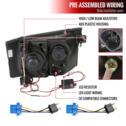 1999-2004 Ford F-250/F-350/F-450/F-550/Excursion Projector Headlights w/ SMD LED Light Strip (Matte Black Housing/Clear Lens)