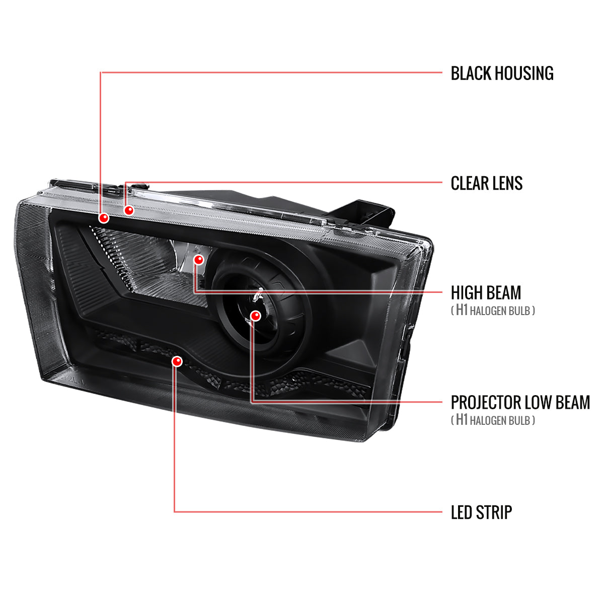 1999-2004 Ford F-250/F-350/F-450/F-550/Excursion Projector Headlights w/ SMD LED Light Strip (Matte Black Housing/Clear Lens)