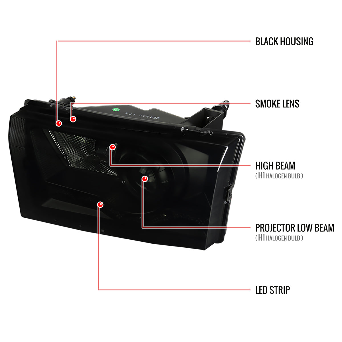 1999-2004 Ford F-250/F-350/F-450/F-550/Excursion Projector Headlights w/ SMD LED Light Strip (Black Housing/Smoked Lens)