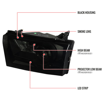 1999-2004 Ford F-250/F-350/F-450/F-550/Excursion Projector Headlights w/ SMD LED Light Strip (Black Housing/Smoked Lens)