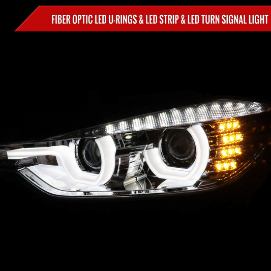 2012-2015 F30 3 Series Sedan Dual U-Bar Projector Headlights w/ LED Turn Signal Lights (Chrome Housing/Clear Lens)