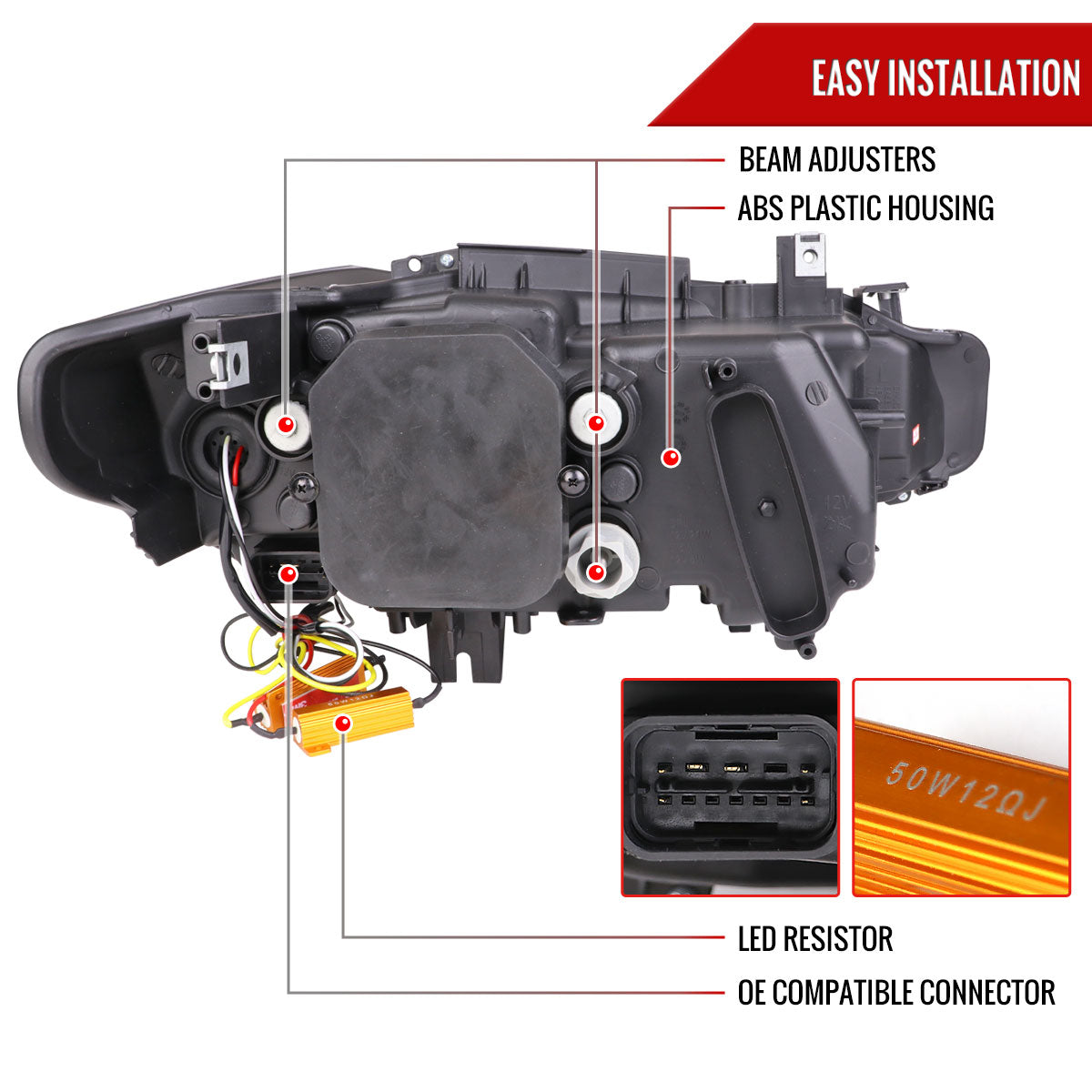 2012-2015 F30 3 Series Sedan Dual U-Bar Projector Headlights w/ LED Turn Signal Lights (Chrome Housing/Clear Lens)