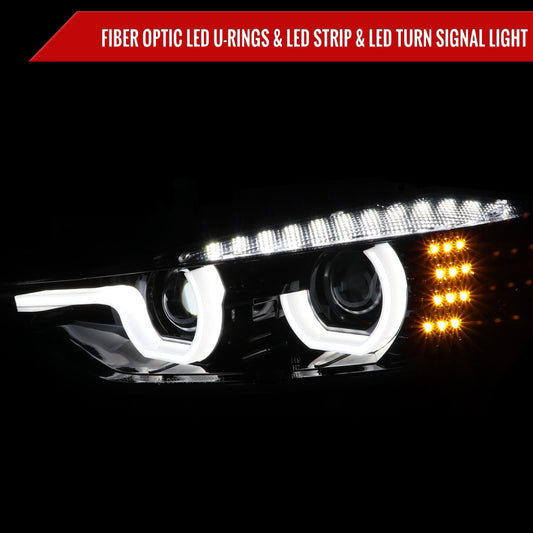 2012-2015 F30 3 Series Sedan Dual U-Bar Projector Headlights w/ LED Turn Signal Lights (Jet Black Housing/Clear Lens)