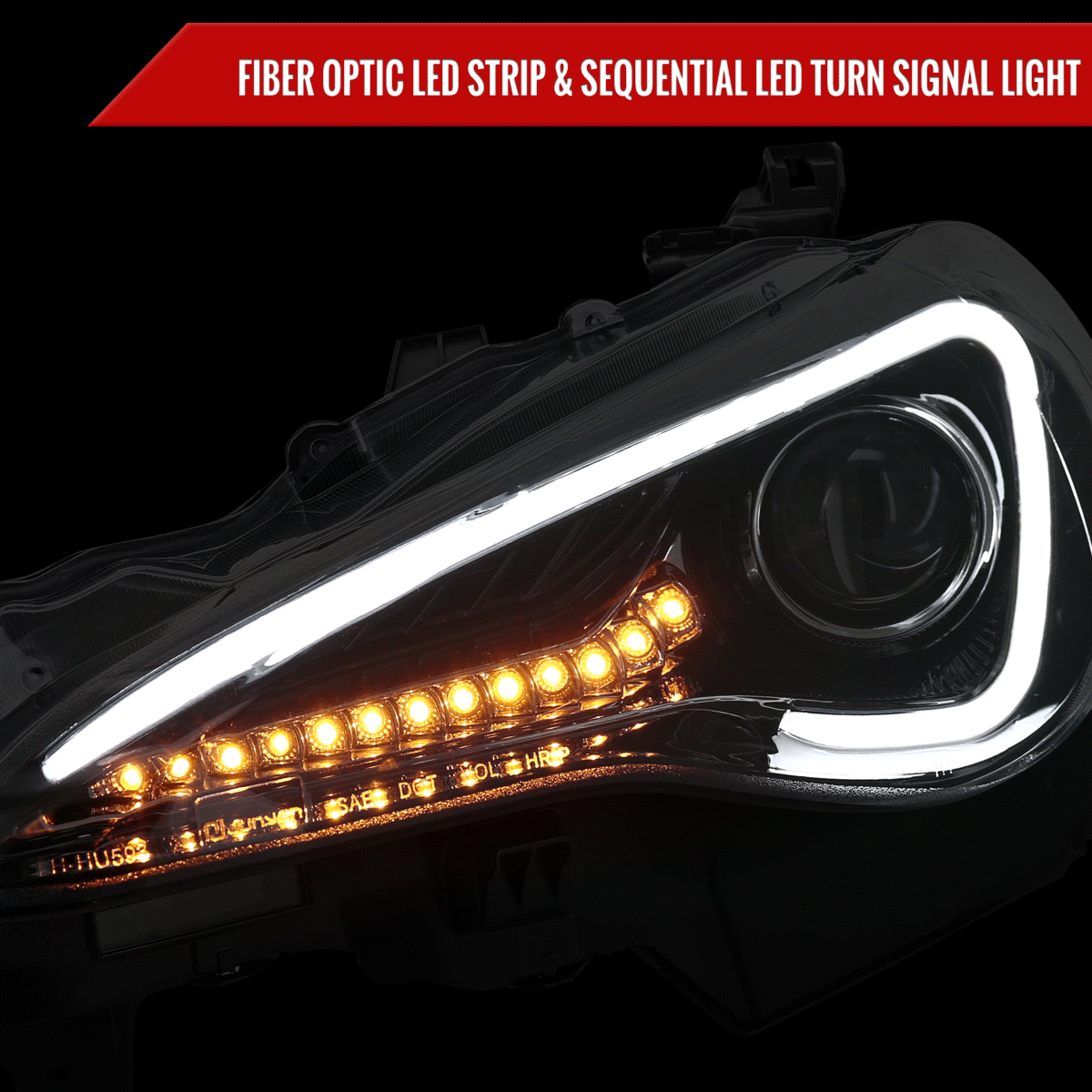 2012-2017 Scion FRS/ Toyota 86 LED Bar Projector Headlights w/ Sequential Turn Signal Lights (Jet Black Housing/Clear Lens)